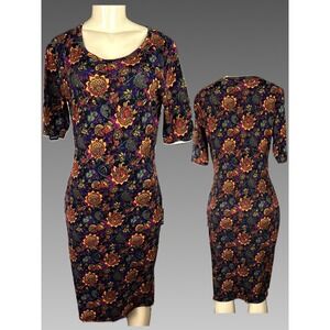 LuLaRoe M Sheath Below Knee Dress Womens Purple Multicolor Floral Elbow Sleeve
